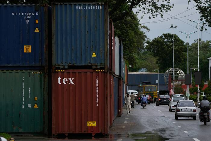 Photo: click2houston.com Islamabad Blocked by Shipping Containers Ahead of Imran Khan Protest March