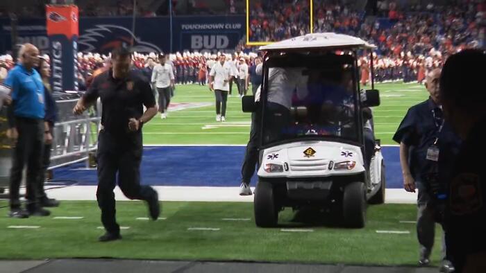 Why did UTSA, Navy still play after an airman fell while rappelling from Alamodome before a football game?