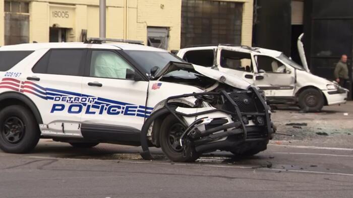 Detroit police car involved in severe collision with minivan Tuesday morning