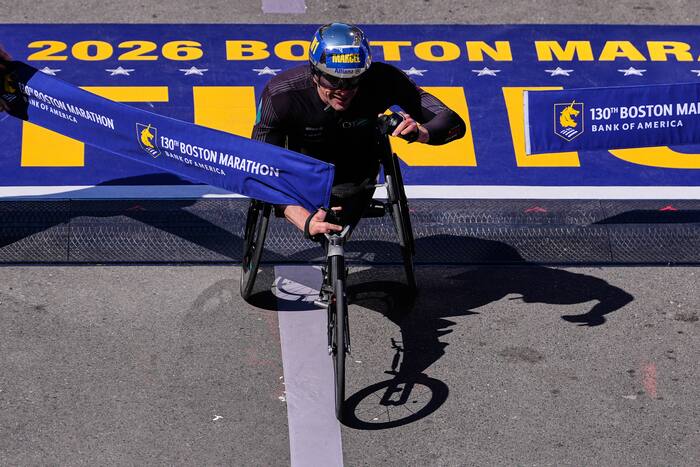 Marcel Hug claims his ninth Boston Marathon wheelchair title, Eden ...