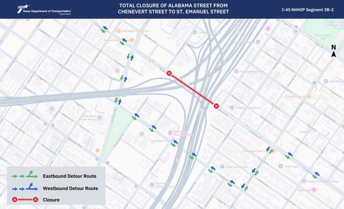 Alabama Street bridge to close for nearly 10 months as part of I-45 project