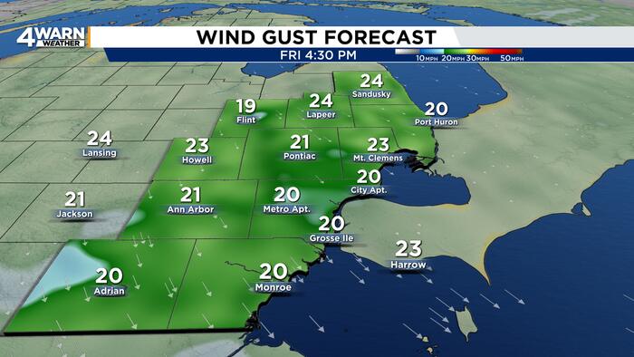 Rain showers, gusty winds & chilly temps move into Metro Detroit by Friday