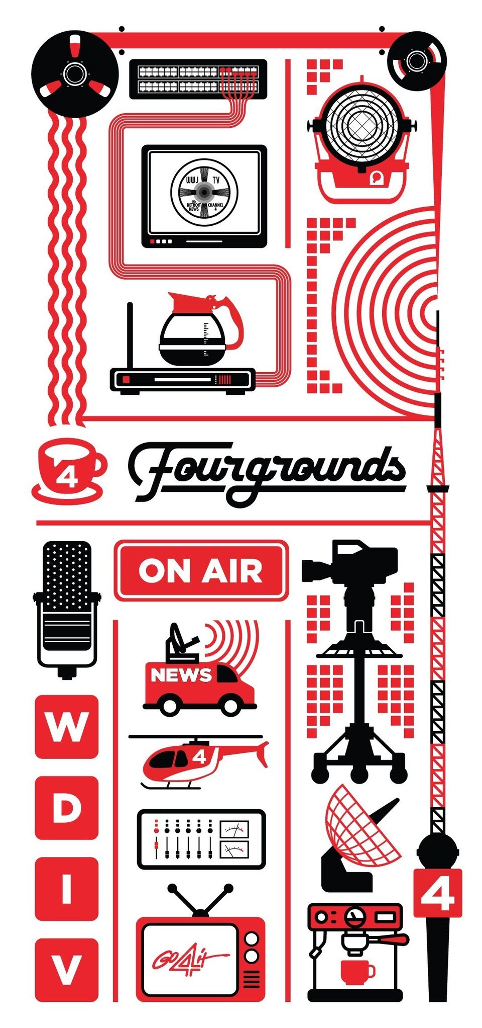 Fourgrounds × WDIV Local 4 retro broadcast illustration