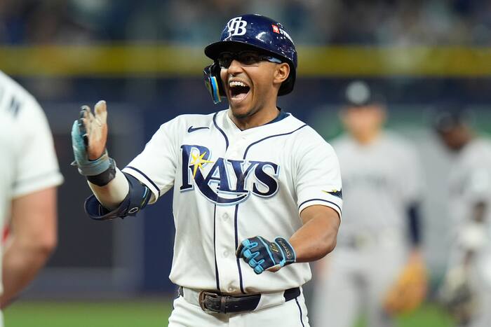 Richie Palacios hits for Rays against his childhood team Yankees