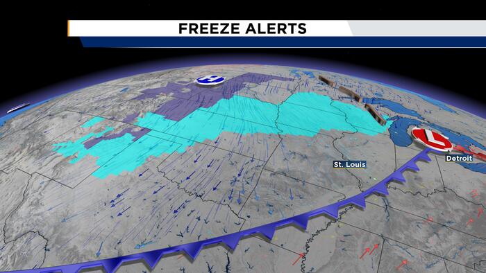 Freeze Alerts in effect for Upper Mid-West & Northern Plains