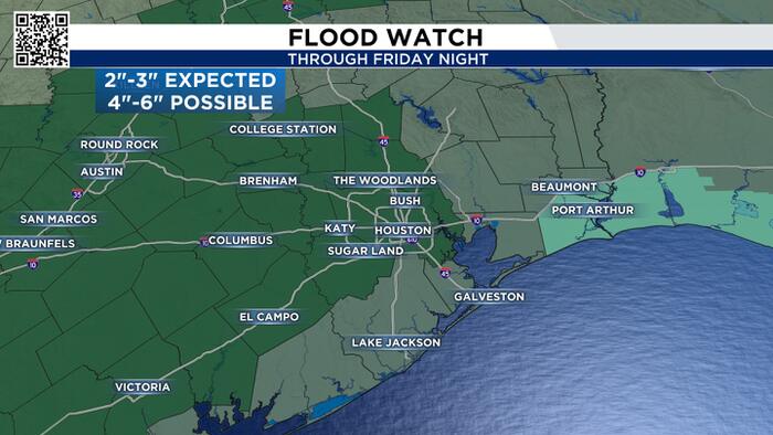 Flood watch in effect for Houston and most of southeast Texas Friday