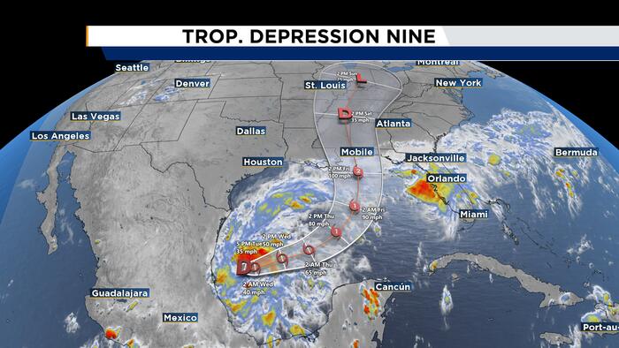 Tropical Depression Nine forms in the Gulf of America