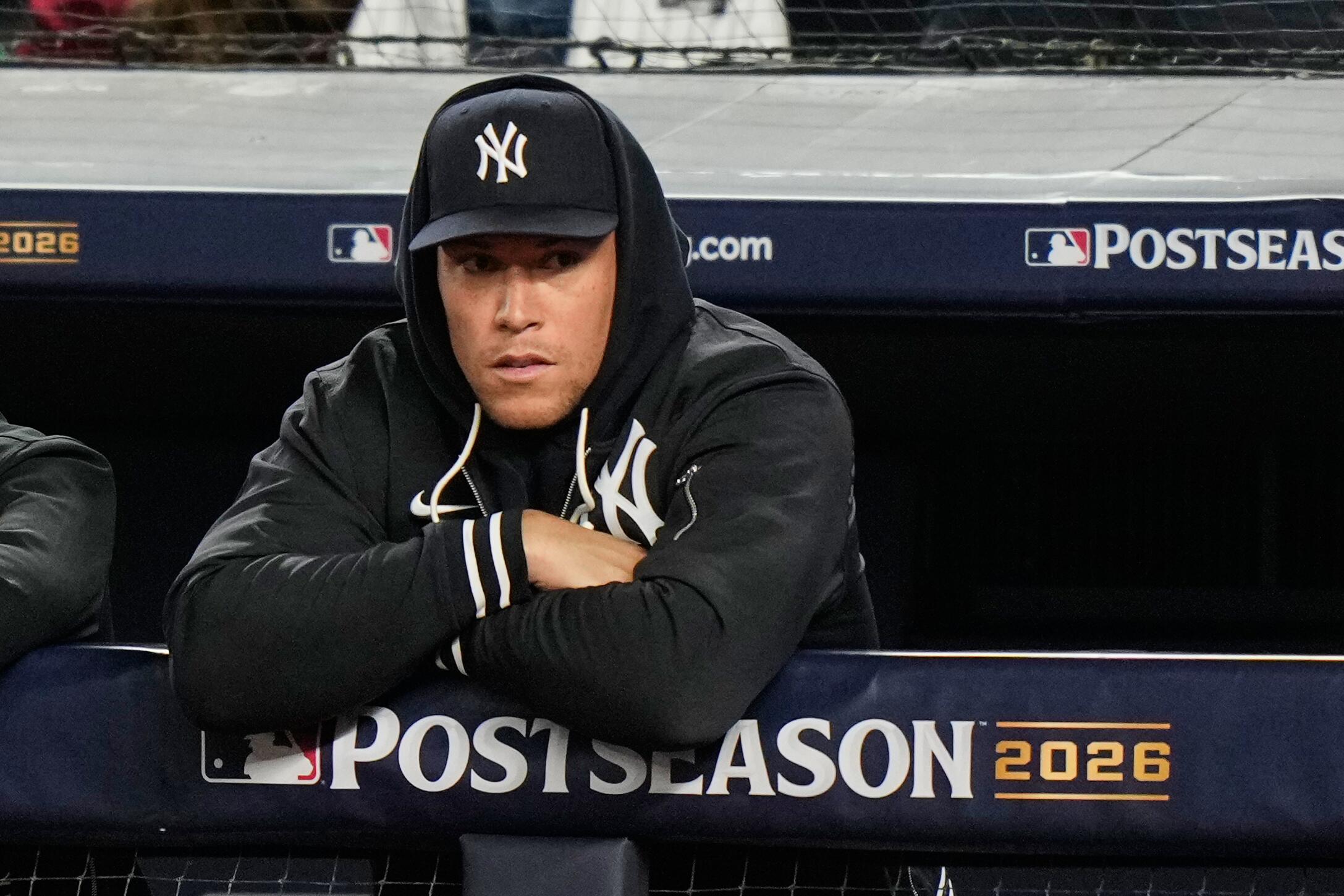 Aaron Judge watches the 2026 Yankees playoff elimination from the dugout