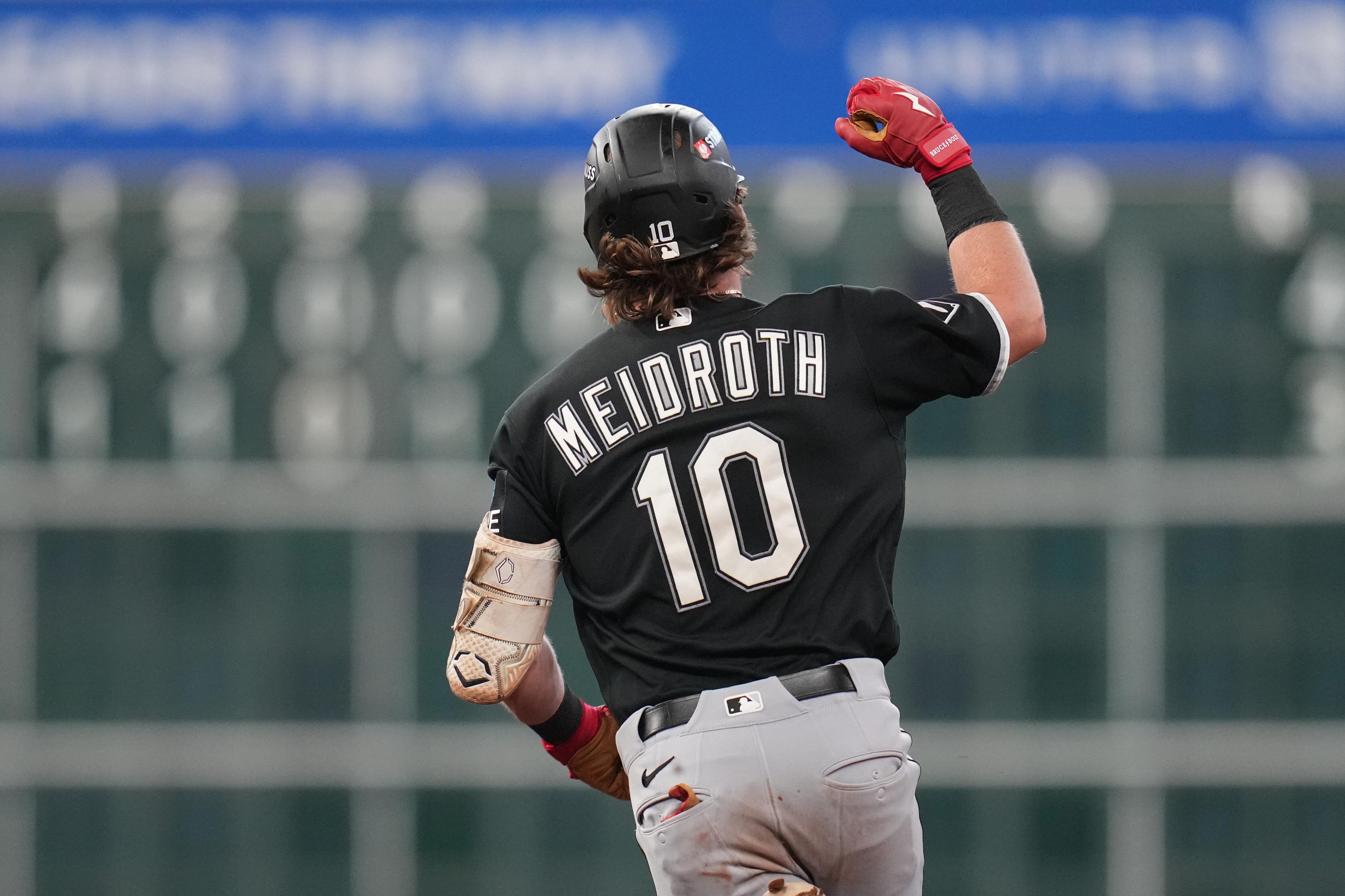 Chase Meidroth celebrates his three-run home run during White Sox Astros Wild Card Game 2