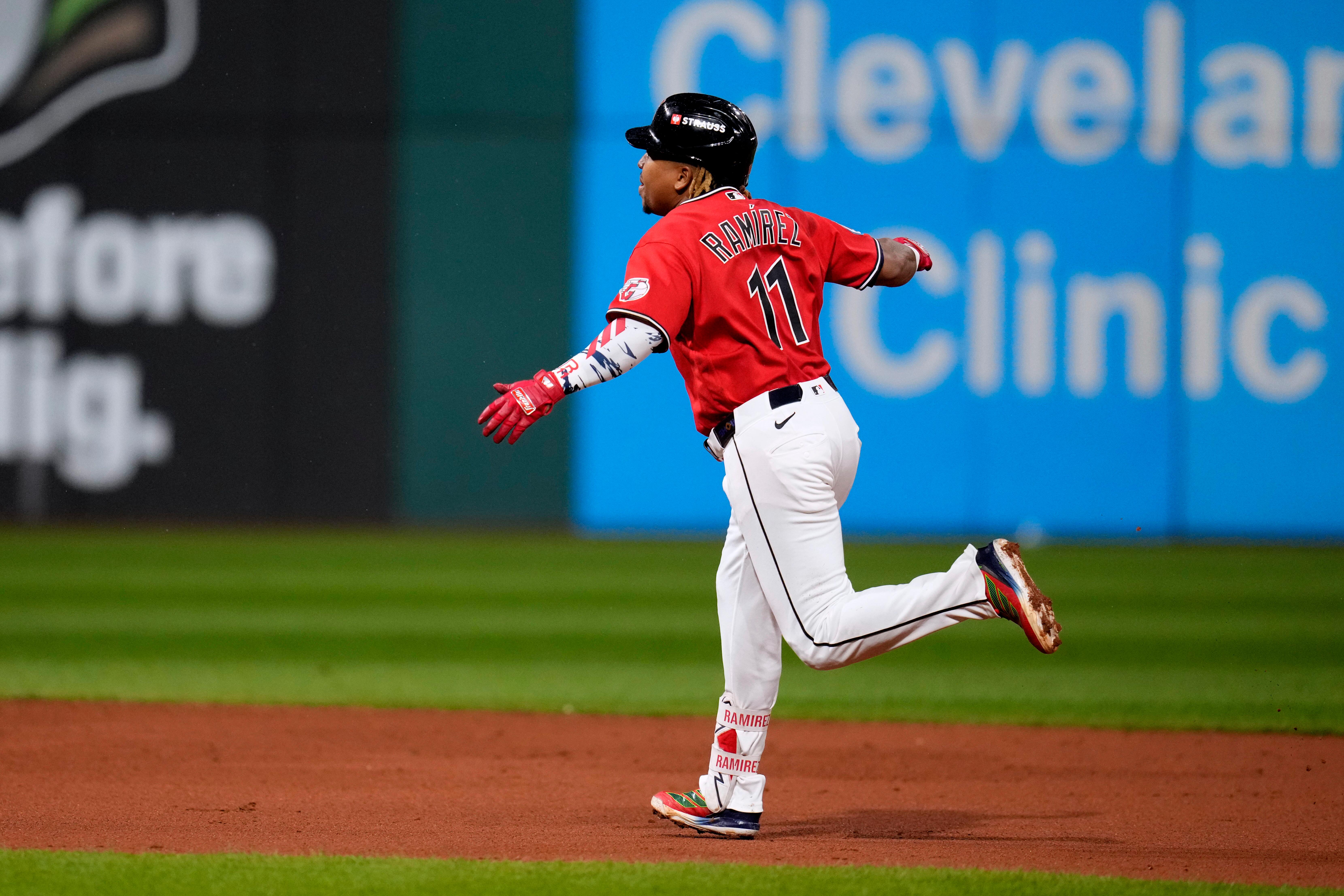 Jose Ramirez celebrates after his two-run homer during Cleveland Guardians 2026 ALDS Game 5 against Chicago