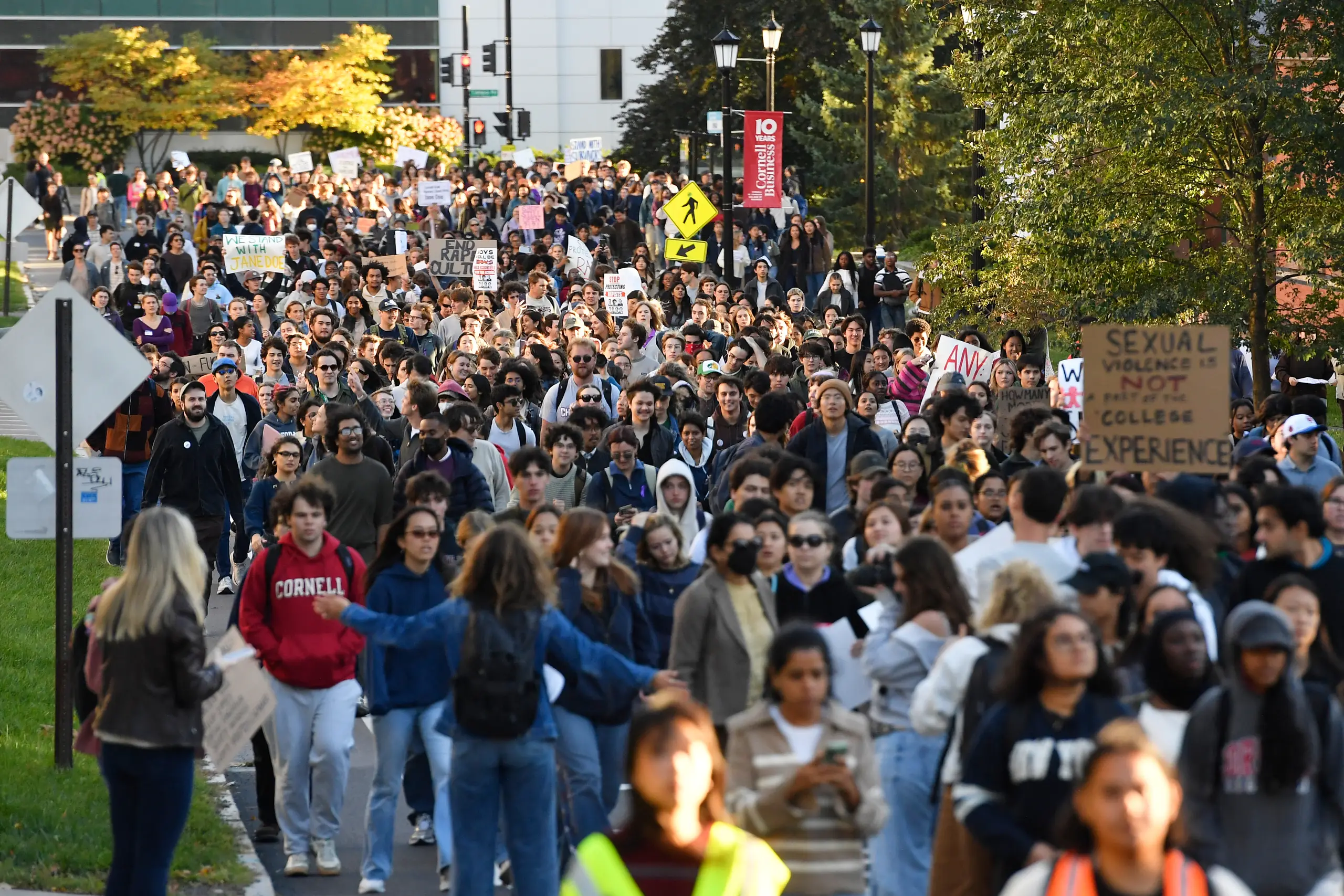 A crowd of students protests Cornell's response to gang rape complaint