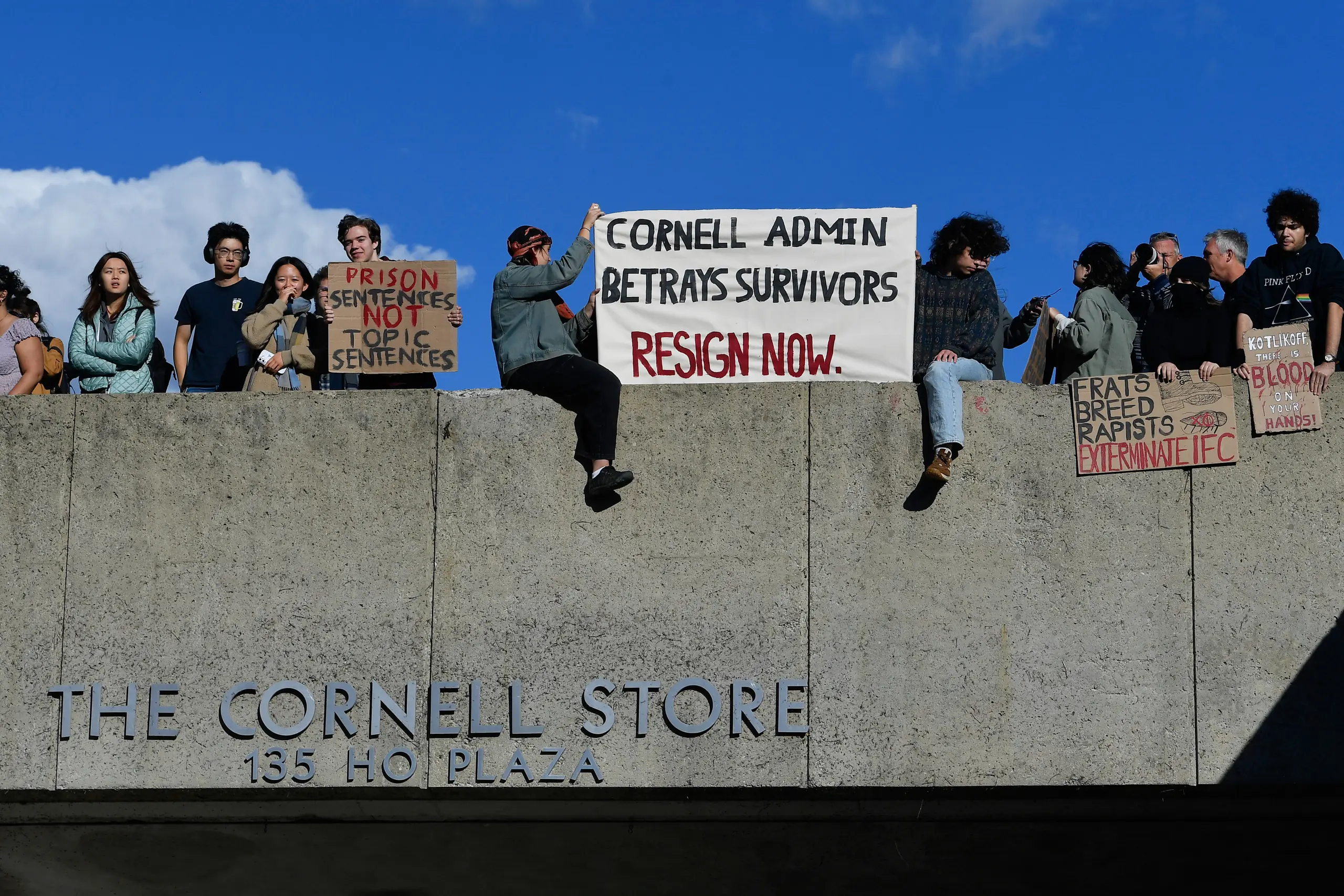 A crowd of students protests Cornell's response to gang rape complaint