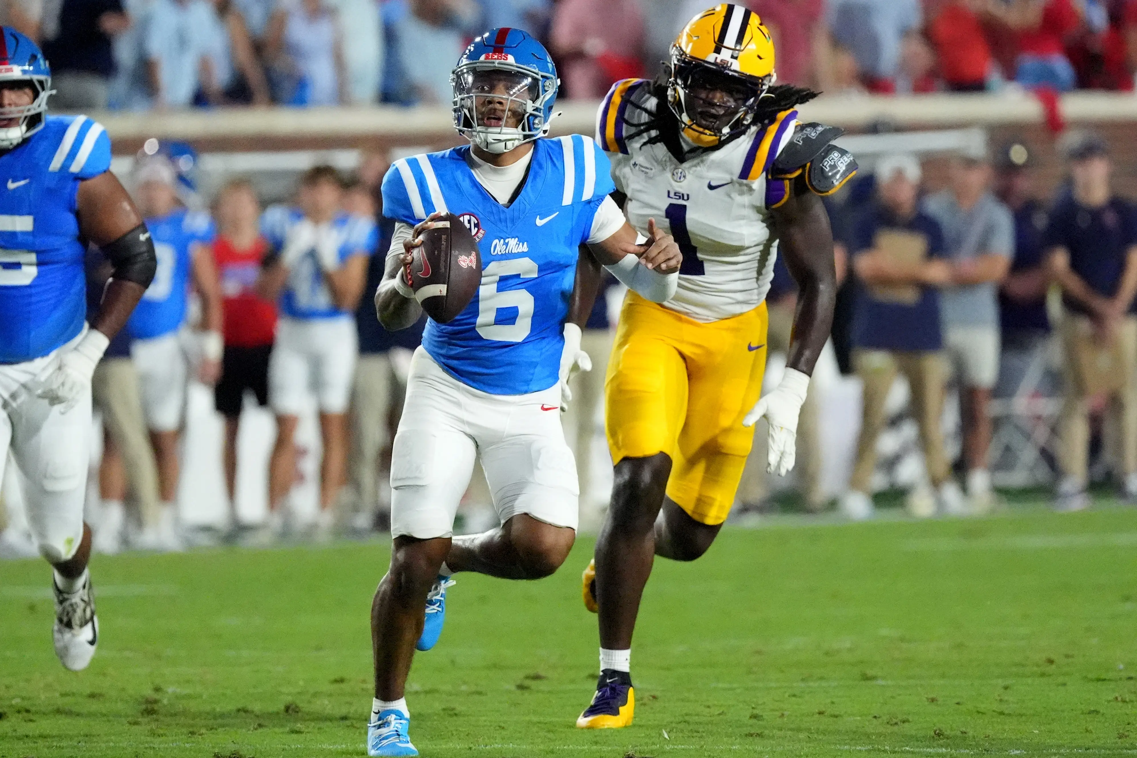 Trinidad Chambliss leads No. 8 Mississippi past No. 7 LSU 32-24 in Lane Kiffin's return to Ole Miss