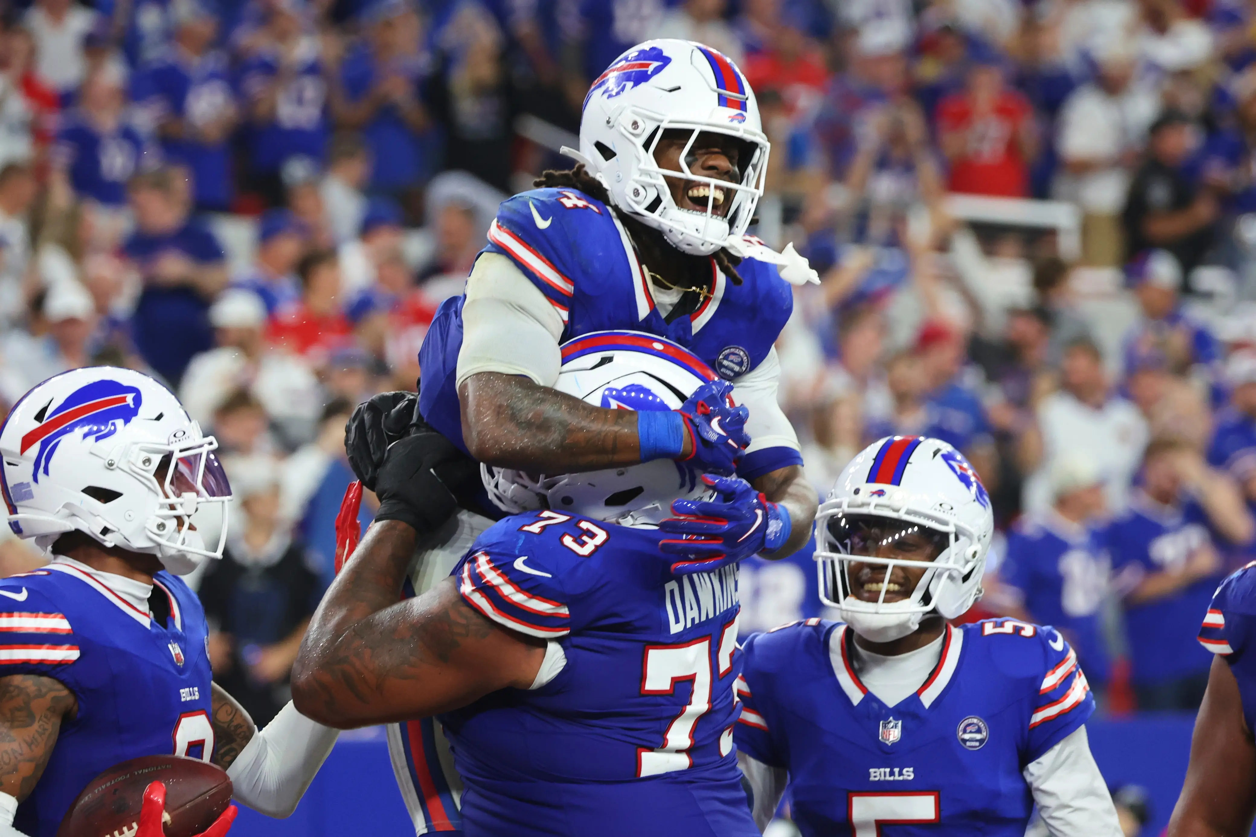 Josh Allen opens the Bills' new stadium with a 5-TD outing in a 41-31 win over the Lions