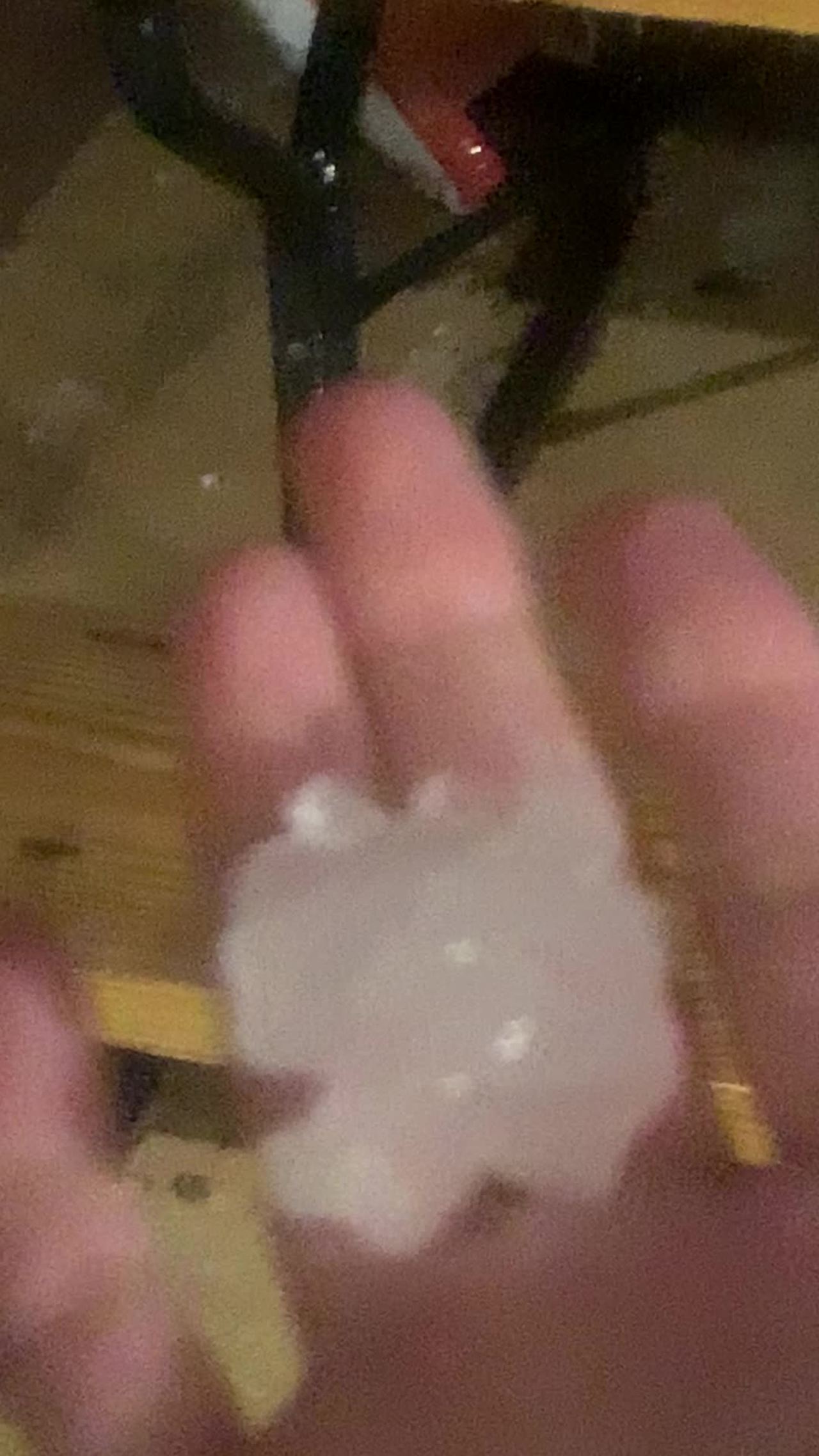 It started hailing something awful.  Look at the size of this one! It came at an angle.  I didn’t want to get pelted so I picked up one from the patio.  Stay safe.